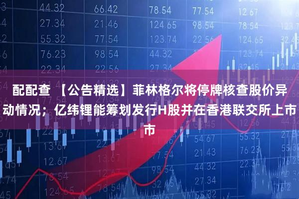 配配查 【公告精选】菲林格尔将停牌核查股价异动情况；亿纬锂能筹划发行H股并在香港联交所上市